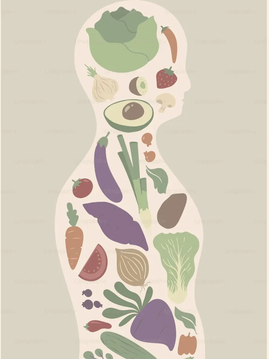 An illustration of a human figure composed of vegetables
